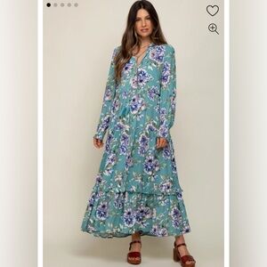 Jade Floral Smocked Ruffle Neck Maternity Maxi Dress